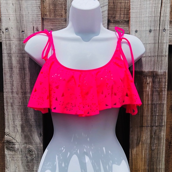 PINK Victoria's Secret Other - PINK Flounce Bikini Top Size MEDIUM Hot Pink